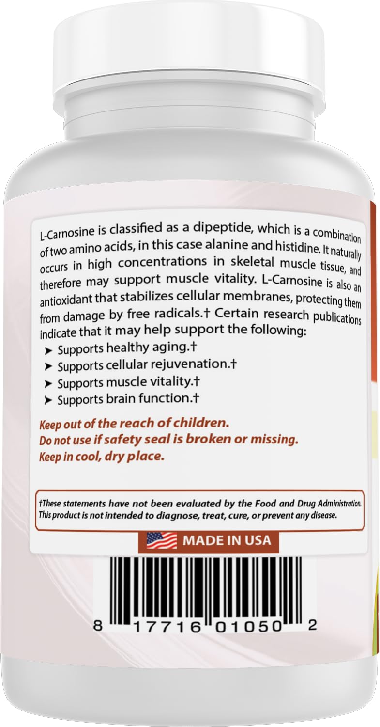Best Naturals L-Carnosine 500 mg 100 Vcaps (100 Count (Pack of 2))