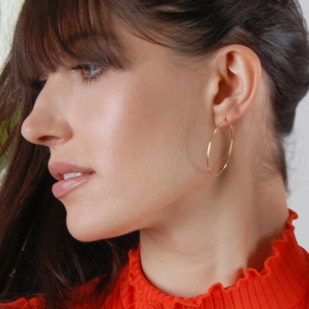 Thin Hoop Earrings for Women - Hypoallergenic 18K Gold Plated Round Hoops