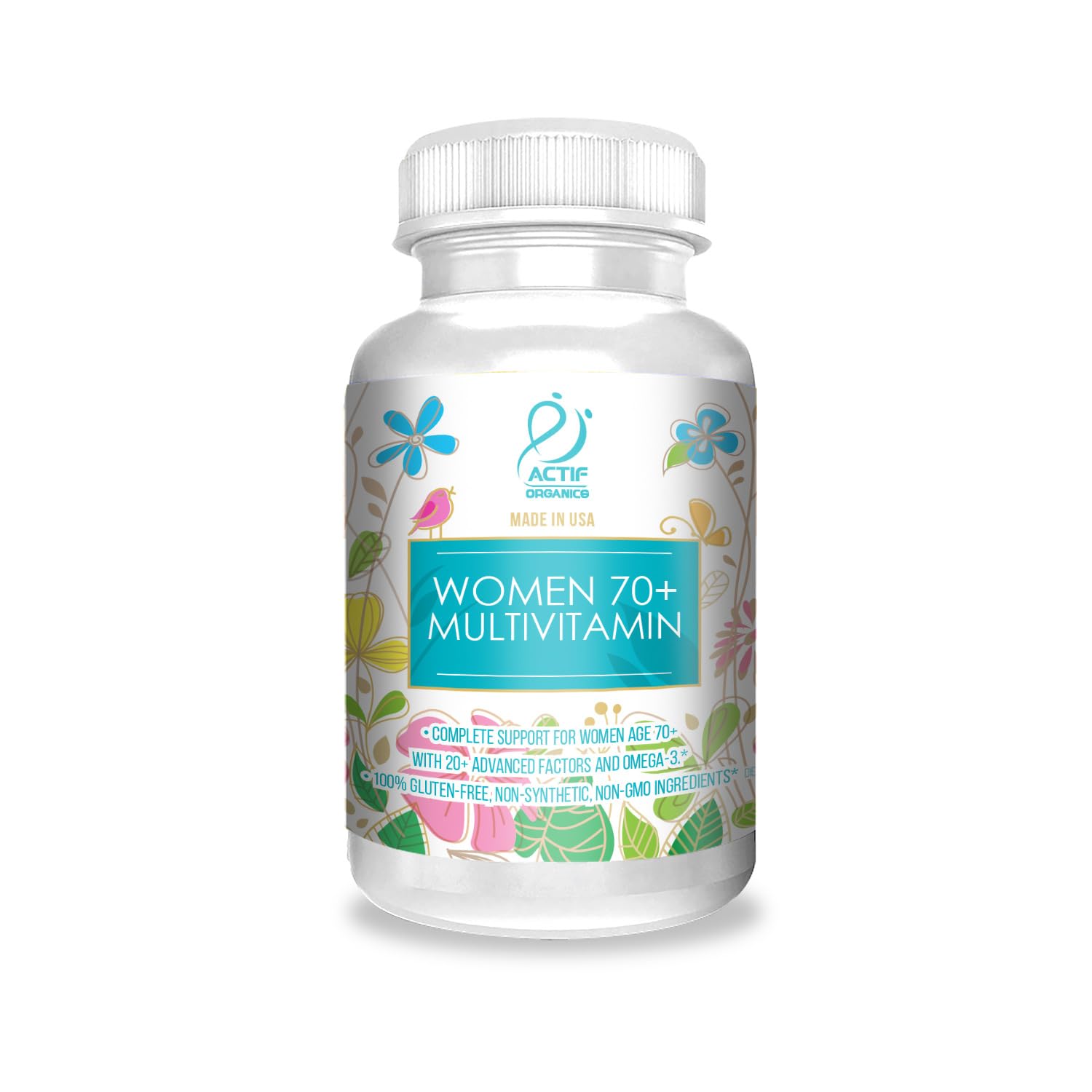 ACTIF Organic Multivitamin for Women Age 70+ with 20+ Advanced Factors and Omega-3, Non-GMO, Made in USA, 90 Count