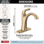 Delta Arvo Brushed Gold Bathroom Faucet 1 Hole, Single Hole Bathroom Sink Faucet for Vanity, Push-Pop Drain Assembly, Champagne Bronze 15840LF-CZ
