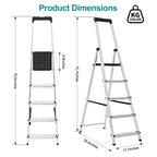 OLIXIS 5 Step Ladder, 330lbs Folding Aluminum Step Stool with Anti-Slip Wide Pedal Handrails, Safety Household Stool Ladder for Home, Kitchen, Courtyard, Outdoor