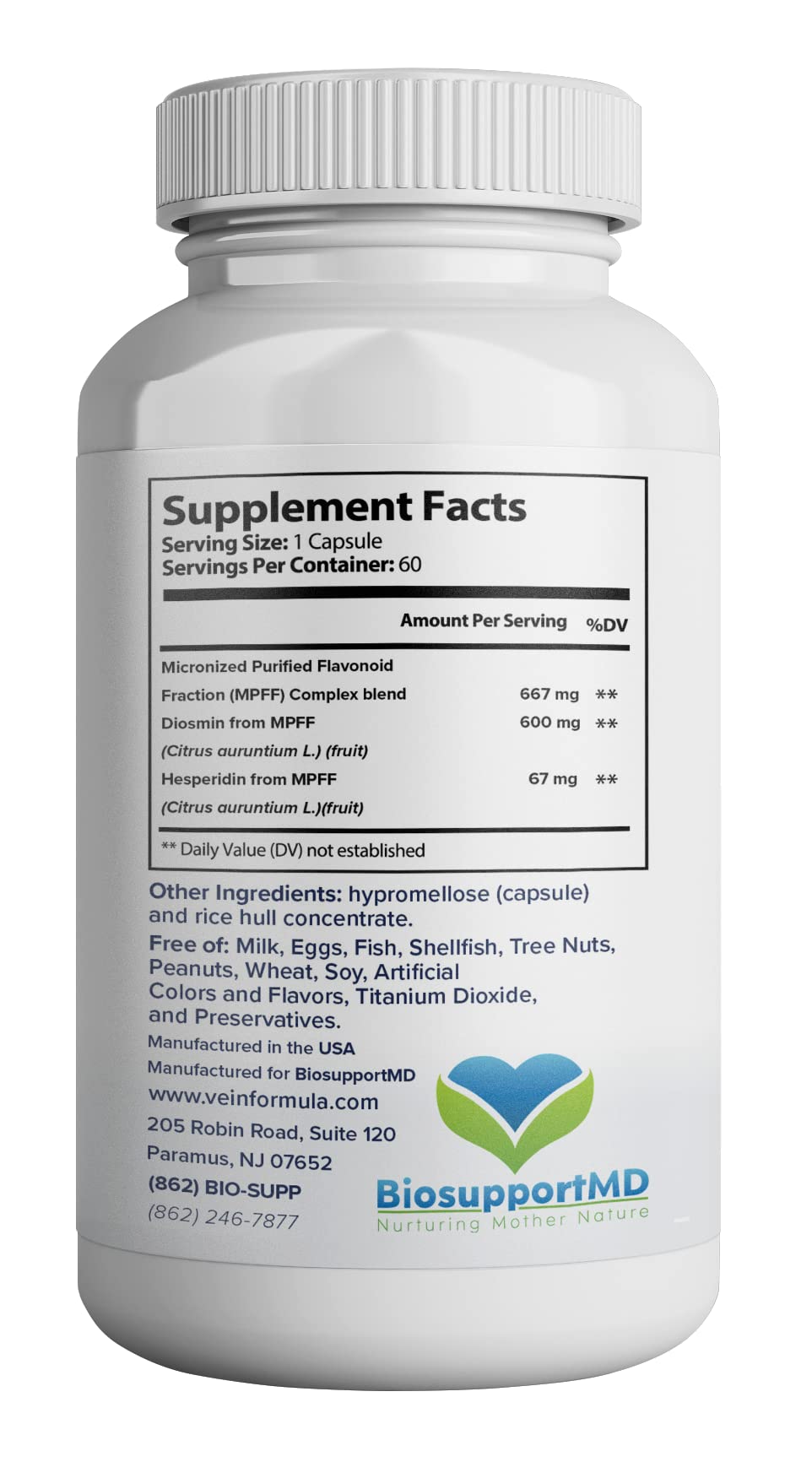 VITASUPPORTMD Vein Formula, Blood Circulation and Leg Vein Supplement, 60 Capsules, Diosmin Hesperidin 667 mg from MPFF, Micronized Bioflavonoids