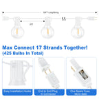 Bosceos Outdoor G40 LED Globe String Lights 50FT Dimmable Shatterproof Waterproof Patio Lights with 25+2 Bulbs Connectable Commercial Hanging Light for Patio Balcony Backyard Party (White Wire)