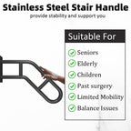 Wall Mount Hand Rails for Outdoor or Indoor Steps Stair Railing Metal Heavy Duty Non-Slip 1-3 Step Safe Bars U-Shape Safety Handle Powder Coated Grab Porch Courtyard Doorways Black 23in