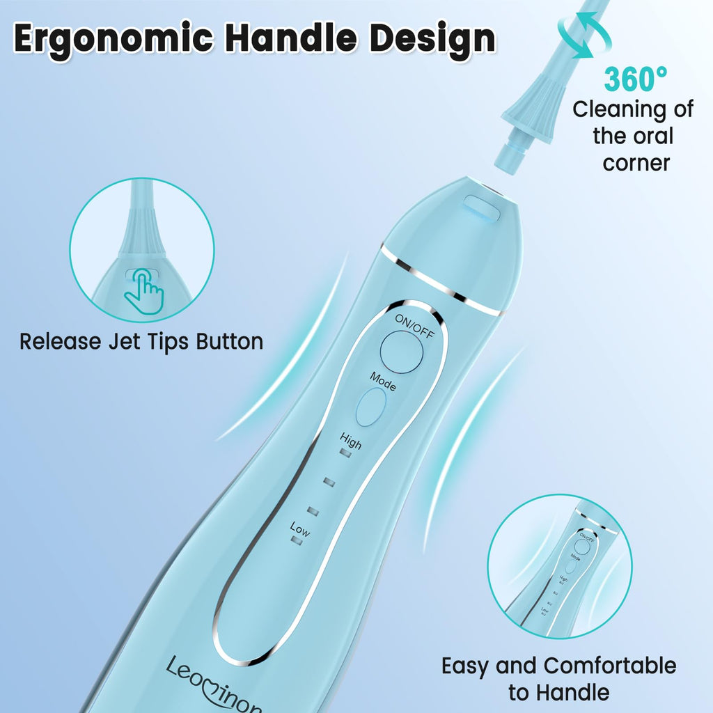Leominor Water Dental Flosser Pick for Teeth, 300ML Portable Oral Irrigator Upgraded Tank Removable,IPX7 Waterproof, Rechargeable Travel Teeth Cleaner, Professional Electric Flossing Machine