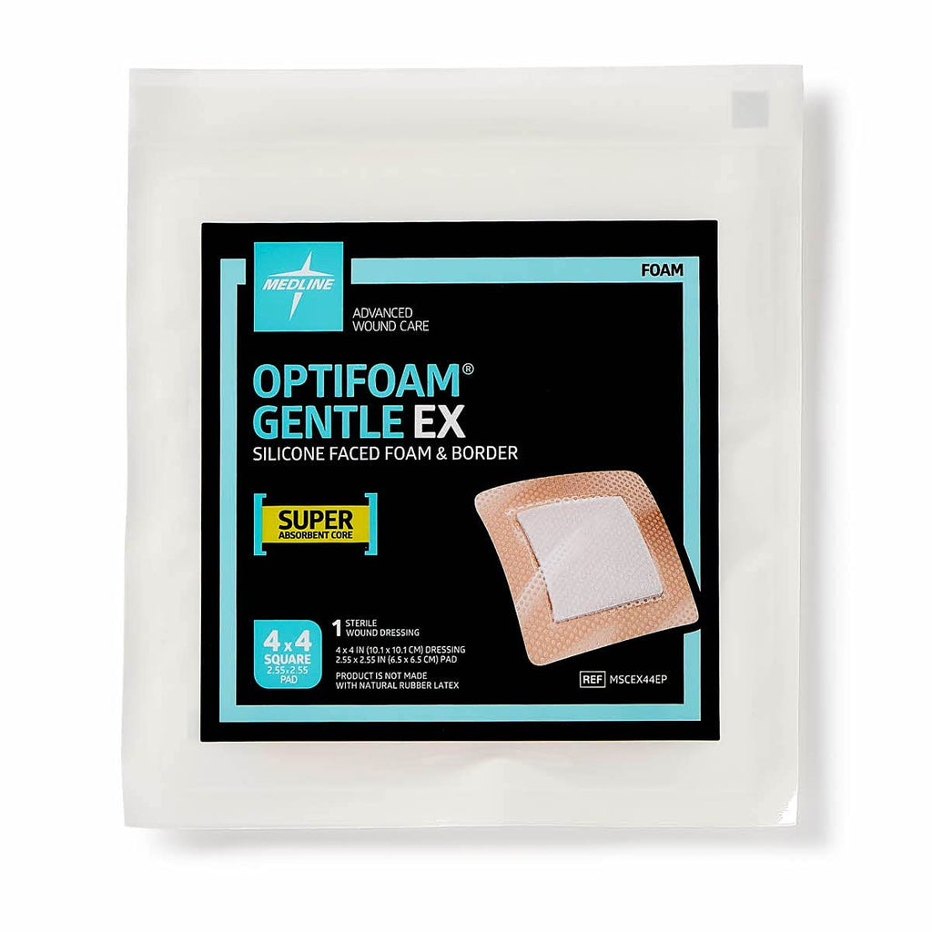 Optifoam Gentle EX Silicone-Faced Bordered Foam Dressing, 4" x 4", 10 Count