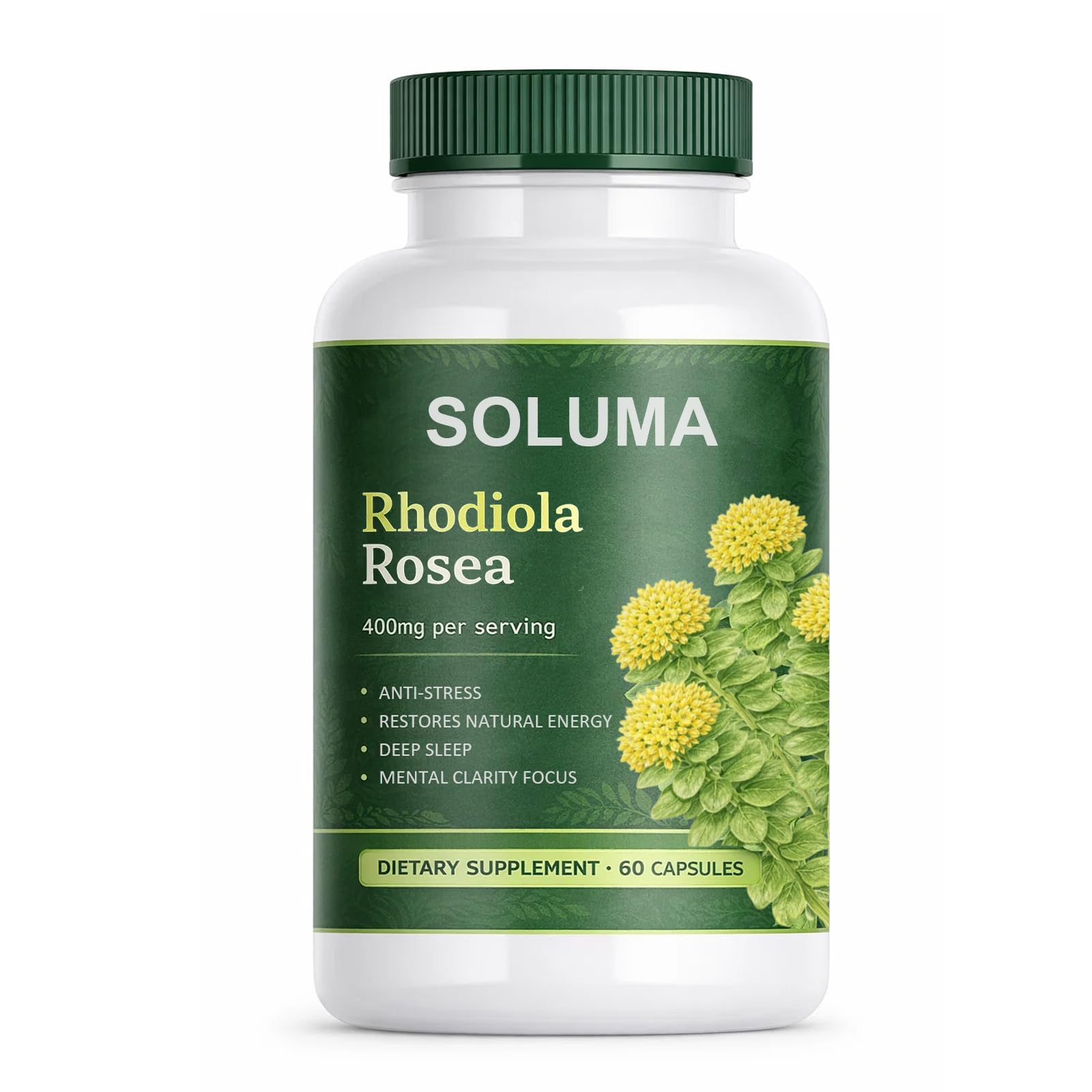Skinclean Soluma Rhodiola Rosea, Rhodiola Rosea Supplement with Bioperine, Energy, Stress and Mental Focus Support, Immune Function, All-Natural, 60 Capsules