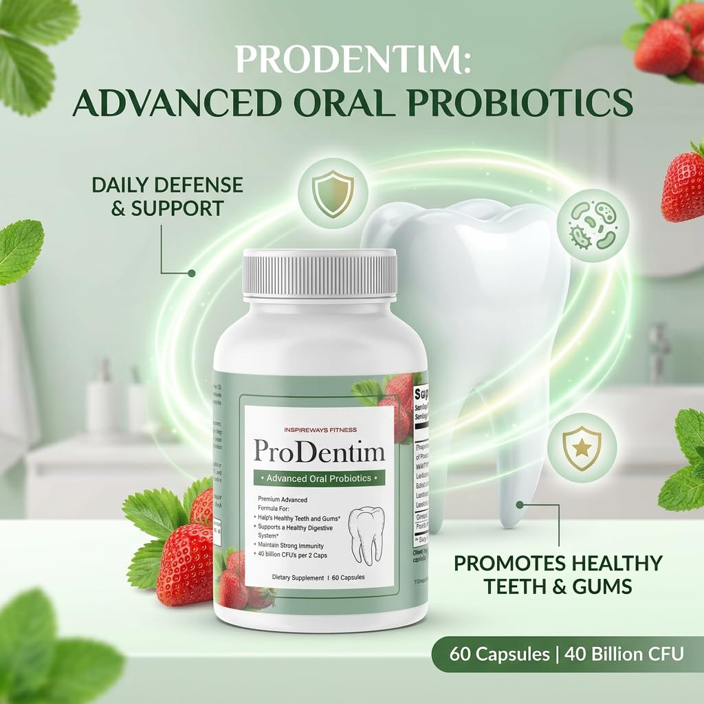 ProDentim Advanced Oral Health Probiotics– Advanced Formula for Healthy Gums, Teeth, Fresh Breath - Oral Probiotics for Bad Breath Support (1-Pack - 60 Capsules)