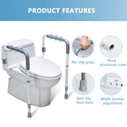 WeHwupe Toilet Safety Rails for Elderly Adults - Adjustable Bathroom Toilet Safety Frame with Handles - Stand Alone Toilet Grab Bar for Senior, Handicap & Disabled,Fits Most Toilets, White, TRX-8002