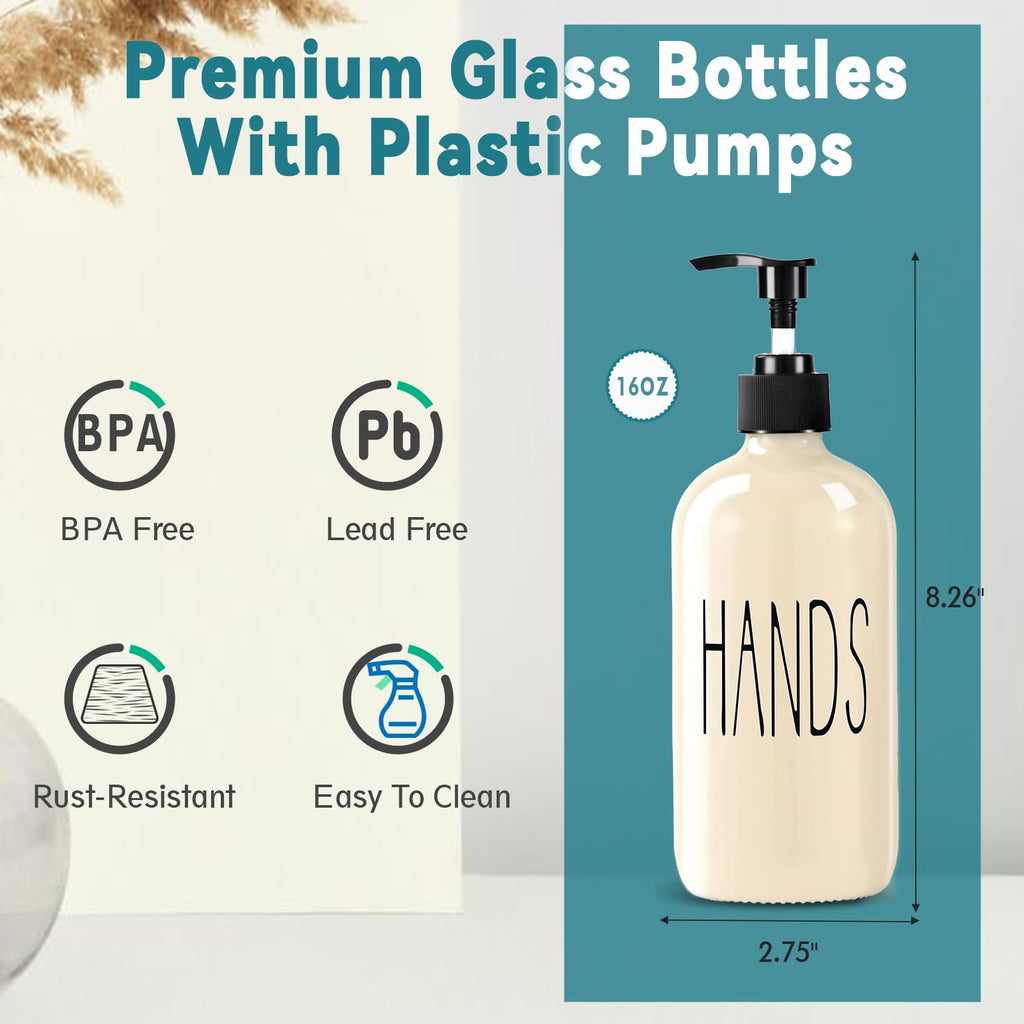 COHOSEGE Glass Soap Dispenser Set 2 Pack,16 Oz Dish Soap Dispenser for Kitchen Sink,Beige Kitchen Accessories and Kitchen Decor,Beige Decorations and Kitchen Utensils for Kitchen