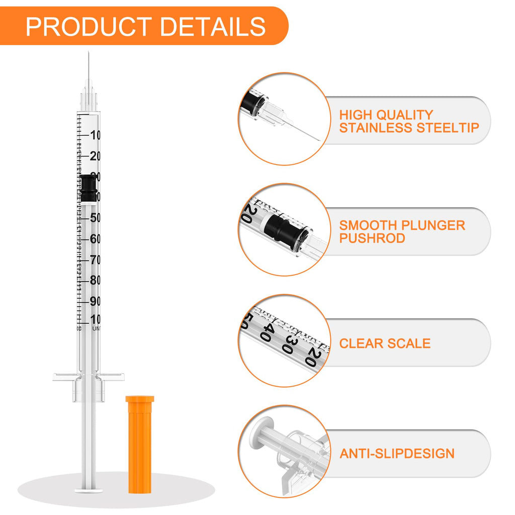 U-100 1ml/cc Disposable Syringe with 30Ga 5/16" (8mm) Needle,30 Pack Individual Wrapped,| Lab Supplies