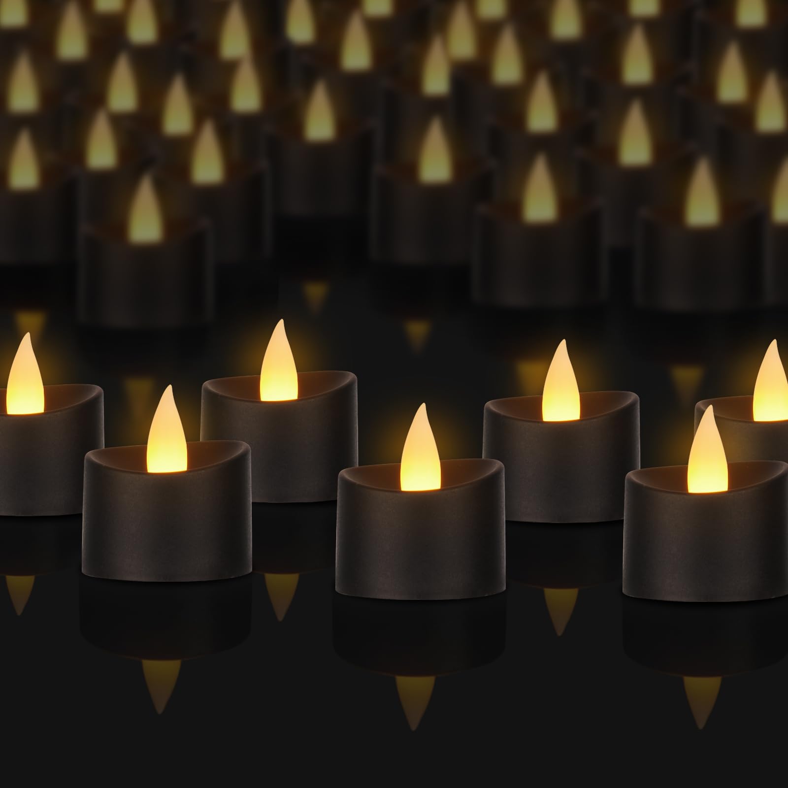 Haown Black Flameless LED Tea Lights - 50 Pack Heavy-Duty LED Tea Lights for Large Memorials, Weddings, Events & Commercial Use (Black Base, 50 Pack)