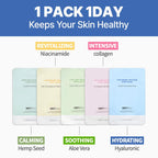 NEXTBEAU [PACK OF 20 Solution Sheet Mask Pack 5types x 4pc Aloe, Niacinamide, Collagen, Hemp seed, Hyaluronic Acid