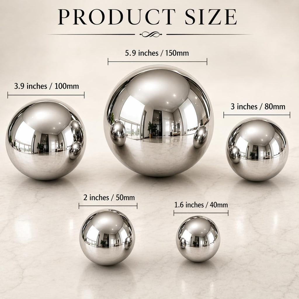 Gazing Ball Garden Mirror Outdoor, Outside Decorative Globe Silver 5Pcs Mix