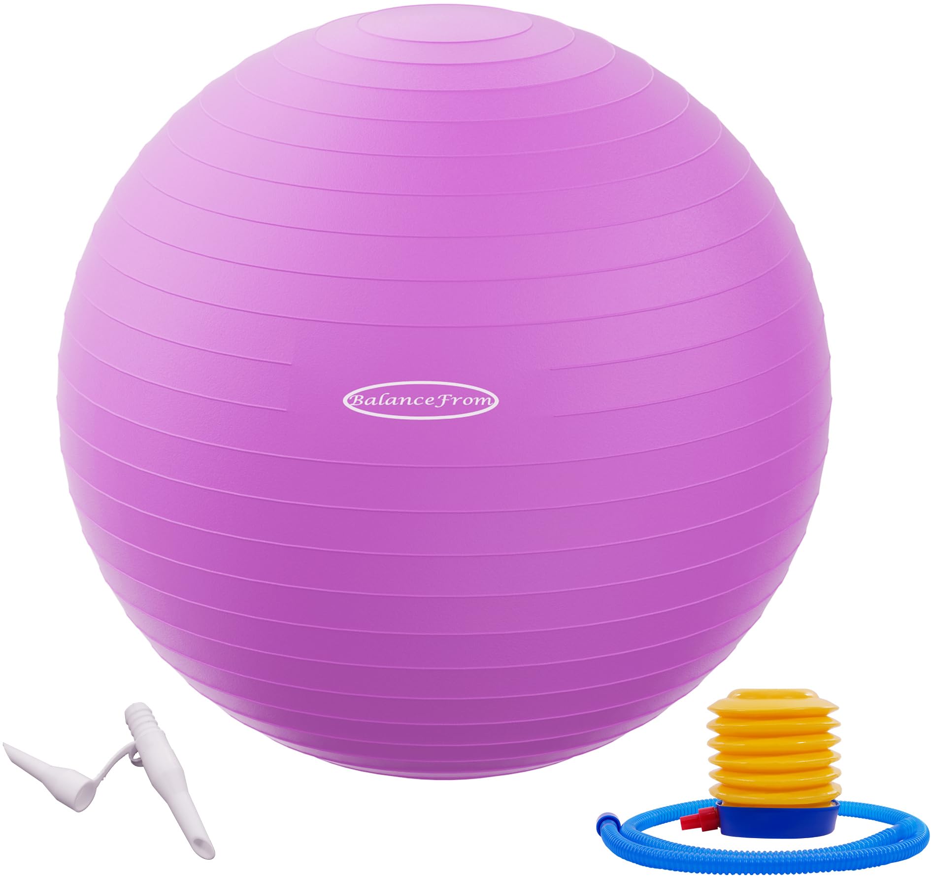 Fitvids Anti-Burst and Slip Resistant Exercise Ball - Yoga, Fitness, Birthing Ball With Quick Pump, 2,000-Pound Capacity, Purple, 26-inch, L