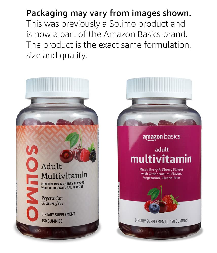 Amazon Basics Adult Multivitamin Gummies, Mixed Berry & Cherry Flavors, 150 Count, 75-Day Supply, Pack of 1 (Previously Solimo)