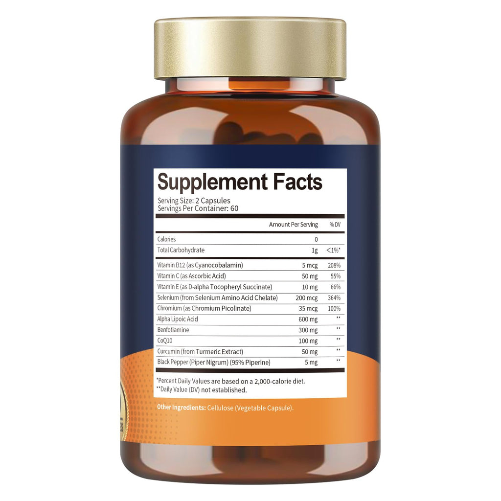 Alpha Lipoic Acid 600mg with Benfotiamine 300mg - ALA Supplement for Antioxidant, Nerve Health, Energy & Metabolism Support, Cell Energy, Neuropathy Supplement, Anti-Aging, Non-GMO, Gluten Free, Vegan