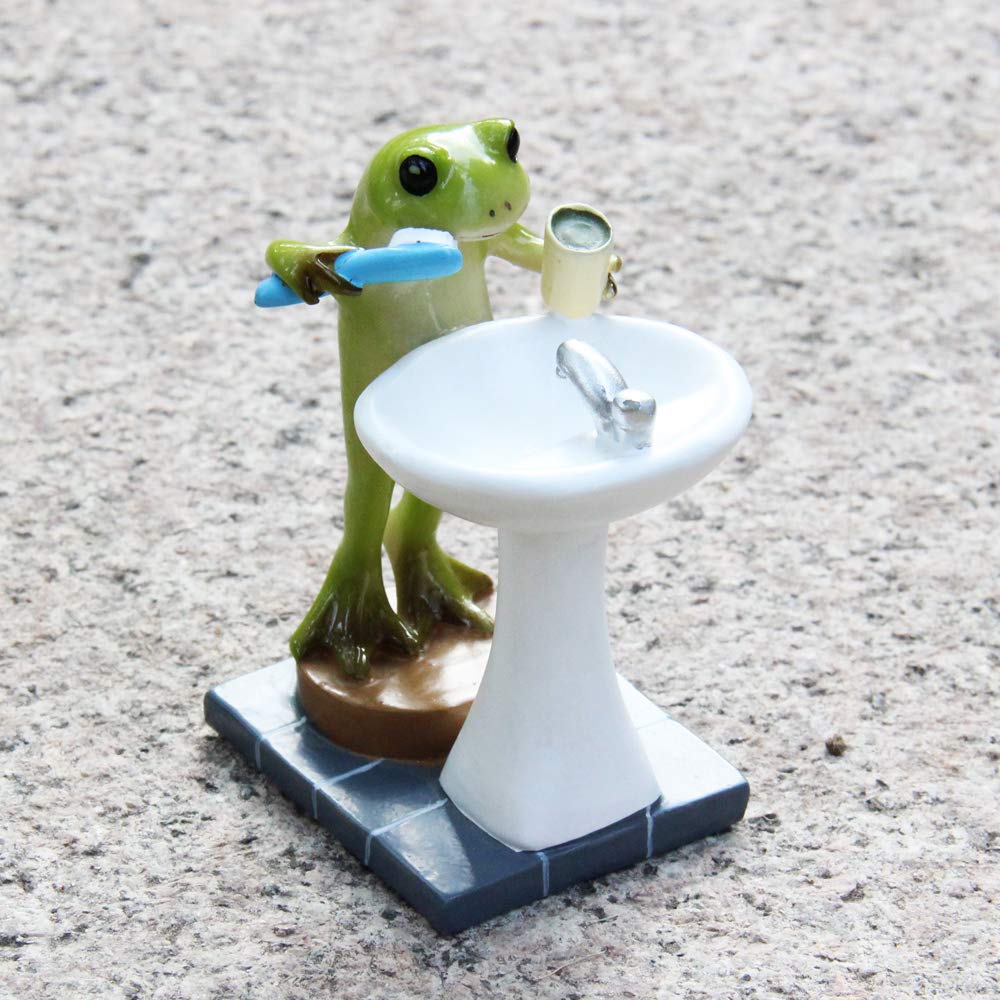 Miniature Frog Garden Statue Outdoor Fairy Animal Figurine for Bathroom