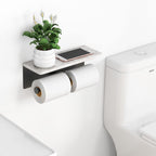 Gypie Toilet Paper Holder with Shelf, New Upgrade Double Toilet Paper Holder with Storage, Marble Roll Toilet Paper Wall Mount for Bathroom Washroom(Black)