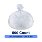 Plastiguide 20-30 Gallon Trash Can Liners, 500 Count High Density Garbage Bags, 30'' x 37'', Clear, for Outdoor, Bathroom, Office, Recycling, Janitoria, Commercial and Industrial Use