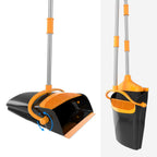 Broom and Dustpan Set for Home Long Handle (51" Length) Extendable Standing Dust Pan for Indoor Lobby Office Kitchen Cleaning (Black and Orange)