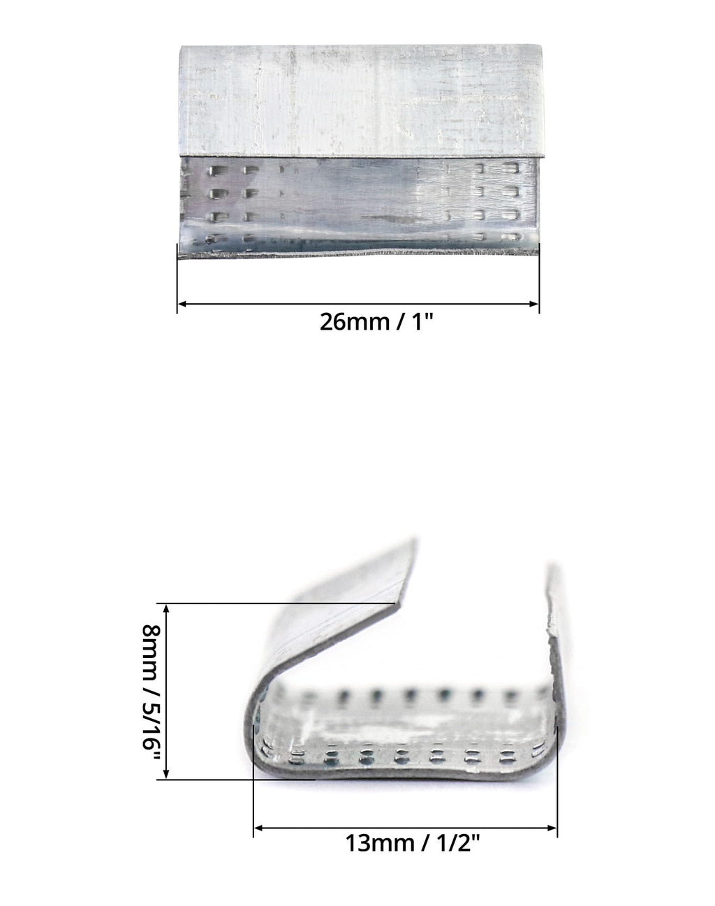 QWORK Seals for 1/2" Strap Width Steel Strapping, 500 Pcs Metal Clips for Firmly Securing Packaging and Pallet Banding, Fix Large and Medium-sized Loads for Storage and Transportation