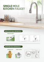 Kitchen Faucet with Pull Down Sprayer, VFAUOSIT Lead-Free Kitchen Sink Faucet Brushed Nickel Stainless Steel High Arc Pull Out Single Hole Kitchen Faucets for Pot Filler, Farmhouse RV Bar Laundry Room