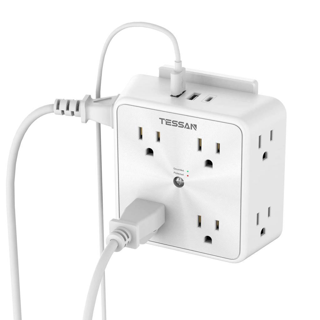 Surge Protector 8 Outlet Extender, TESSAN Multi Outlet Splitter with 3 USB Wall Charger (1 USB C), 3-Sided Multiple Plug Power Strip 1700J, Charging Station for Home Office Dorm Room Essentials