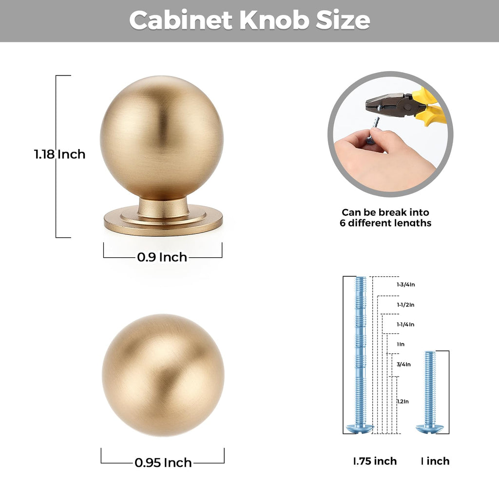 Ravinte Decor Cabinet Knobs, Round Dresser Knobs, Ball Kitchen Cabinet Hardware, 0.95" Diameter (Champagne Bronze, 12 Pack)