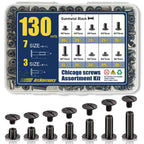 ArcNascency 130 Sets Gunmetal Black Chicago Screws Leather Rivets Kit, 7 Sizes (M5*4,5,6,8,10,12,15) & 3 Screw Lengths (M4*3,4,5) for Belts, Bookbinding, DIY Leather