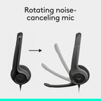 Logitech H390 Wired Headset PC/Laptop Stereo Headphones, USB-A, Black