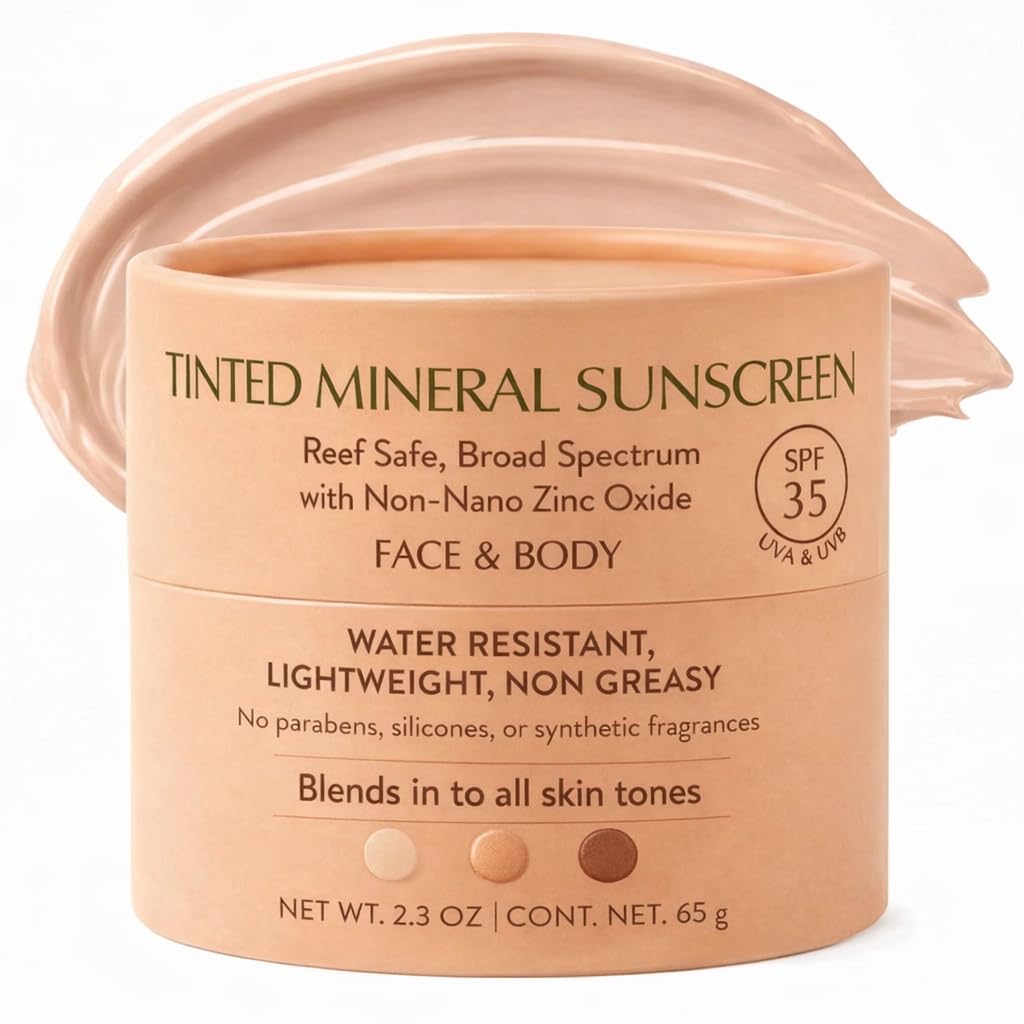 NATÚ BOTANICALS Tinted Mineral Face and Body Sunscreen SPF 35 - Mineral Zinc Oxide Sunblock Lotion - Broad-Spectrum UVA & UVB Protection - Lightweight & Gentle for Sensitive Skin - Reef Safe