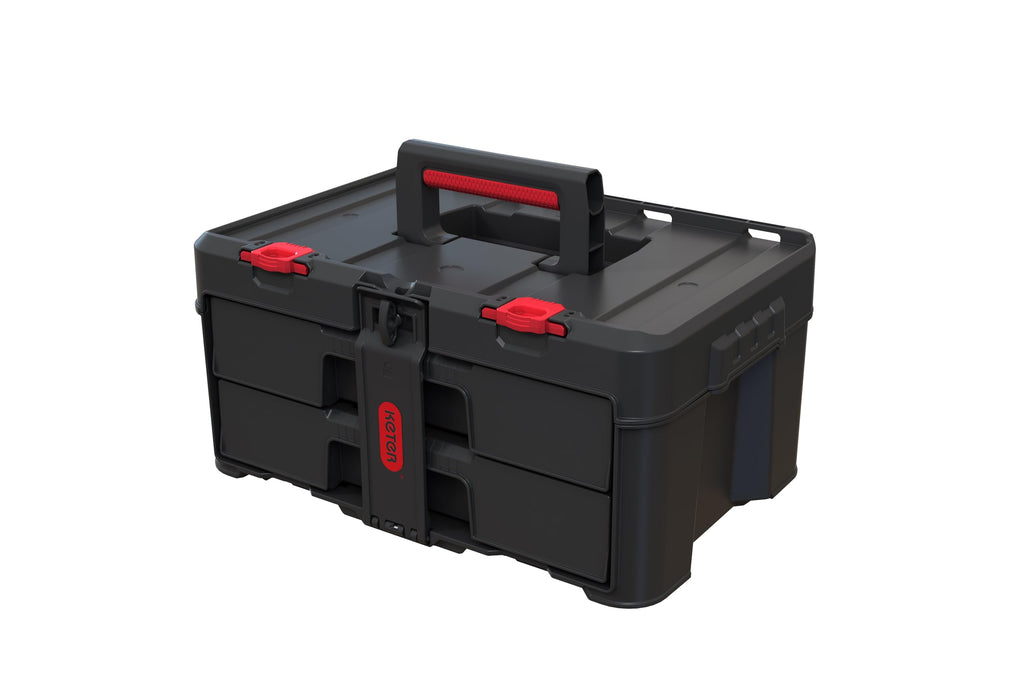Stack N’ Roll 4-Piece Rolling Tool Storage System – Includes Large Rolling Tool Box, 2-Drawer Tool Box & 2 Tray Organizers | Modular Stackable Tool Storage with Wheels for Garage & Workshop