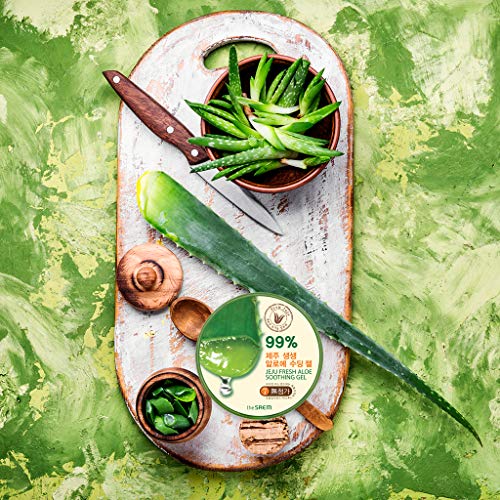 [the SAEM] Jeju Fresh Aloe Soothing Gel 10.1 fl. oz. (300ml) - 99% Aloe Vera, Hydrates & Dry, Itchy & irritated Skin