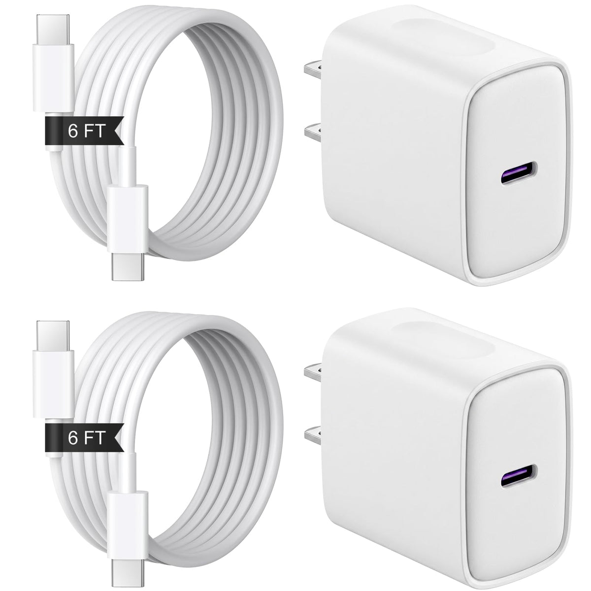 iPhone Duo 18 17 16 15 Charger 2+2Pack USB C Charger Block with 6FT Cable