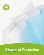 FriCARE Disposable Face Masks, 3-Ply ASTM Level 3 Medical Grade, Breathable & Comfortable for Adult Daily Work/Sun Protection, 50 Pack Blue