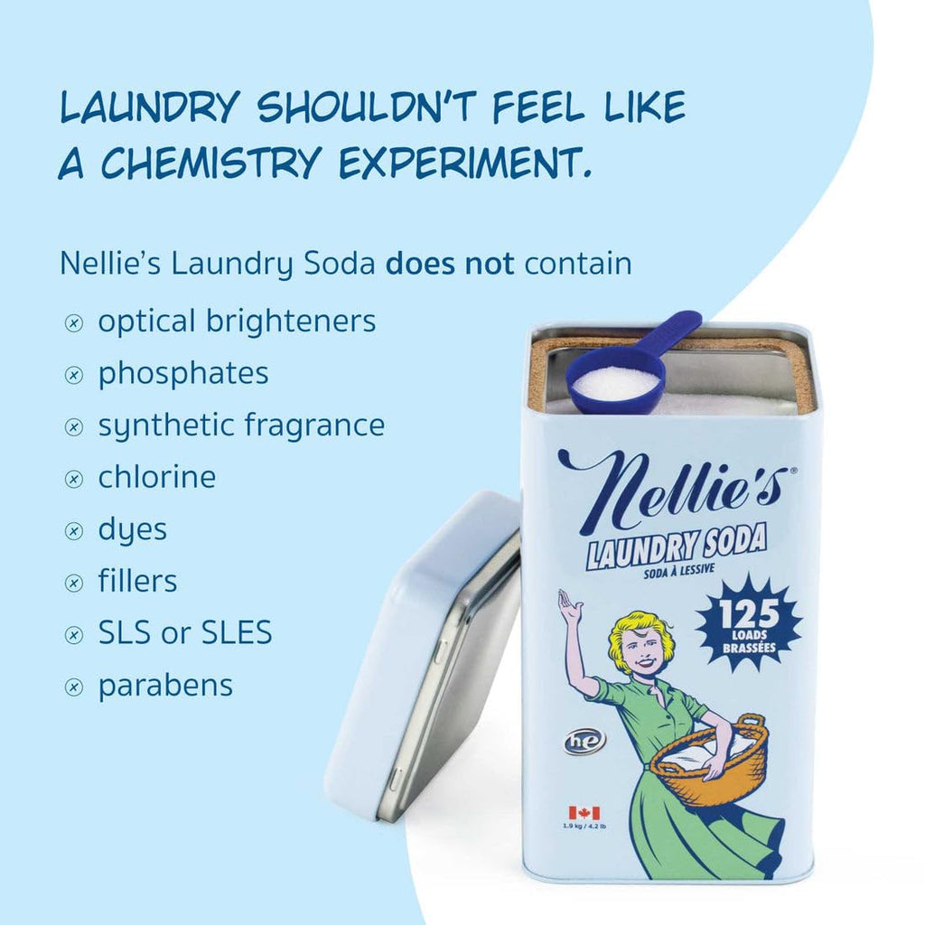 Nellie’s Laundry Soda 125 Loads – Laundry Powder Detergent – 4 Ingredients – No Residue – HE & Septic Safe – Made in Canada