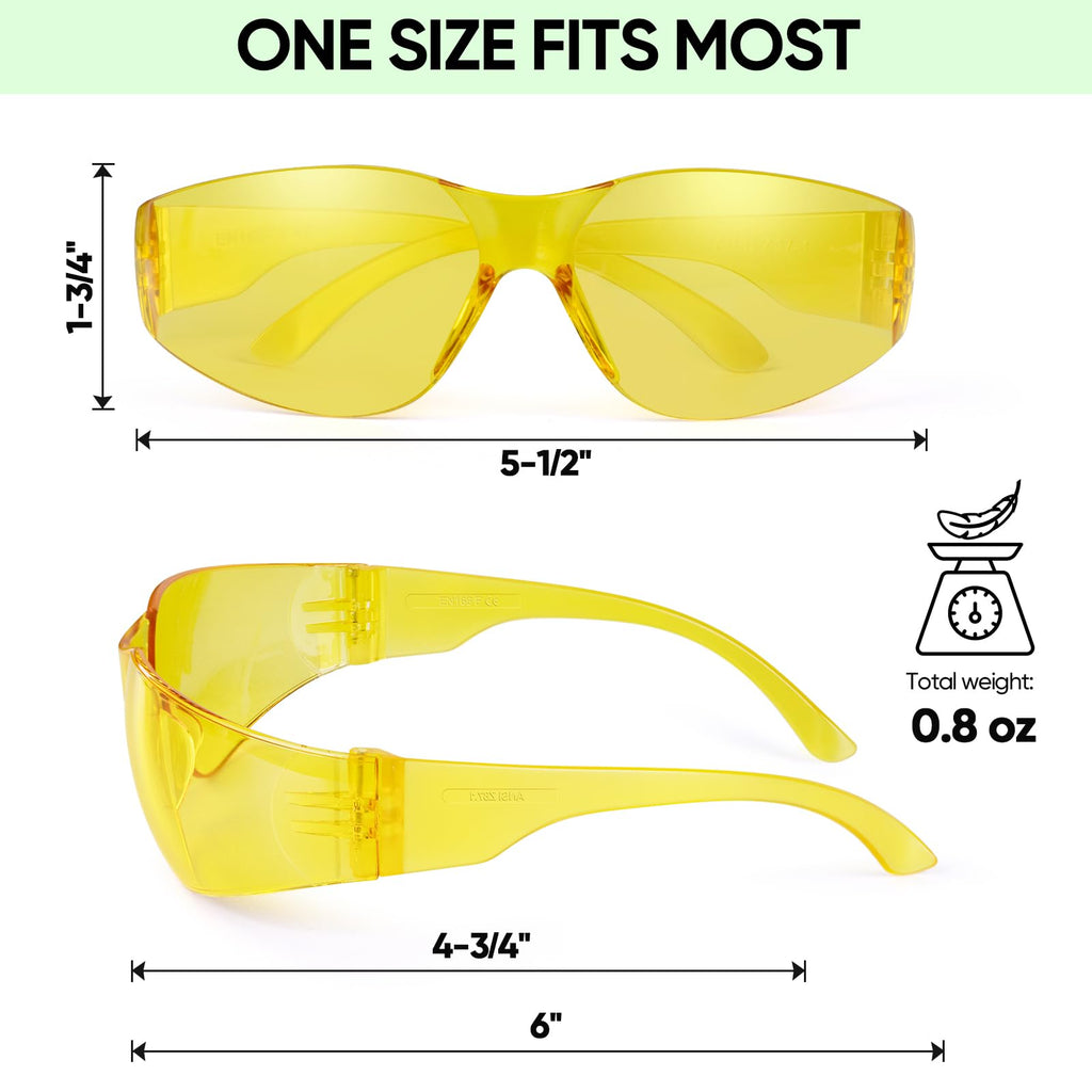 TICONN 12 Clear Safety Glasses for Men and Women, Safety Goggles with Scratch Impact Resistant Meets ANSI Z87.1 Standard (Yellow, 12 Pack)