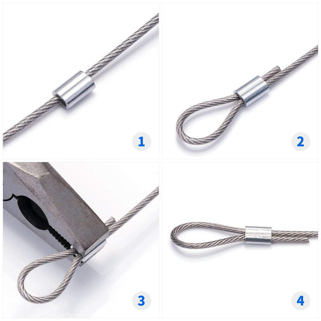 1/16 Aluminum Ferrules, Crimping Loop Sleeves 200PCS, Wire Rope Crimps