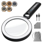 Glass Magnifying Glass with Light Handheld 10X 30X Magnifier with 36 LEDs, 5 Color Modes Rechargeable Lighted Magnifiers, Gift for Senior Reading, Coin, Stamps, Inspection (White & Black)