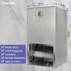 Stardrix 2 Roll Stainless Steel Commercial Toilet Paper Dispenser, Heavy Duty Wall Mount Tissue Holder with Lock for Restroom/Bathroom