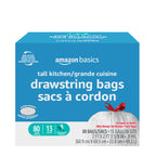 Amazon Basics Ultra-Force Tall Kitchen Drawstring Trash Bags, Classic Clean Scented, 13 Gallon, 80 Count with Odor Control