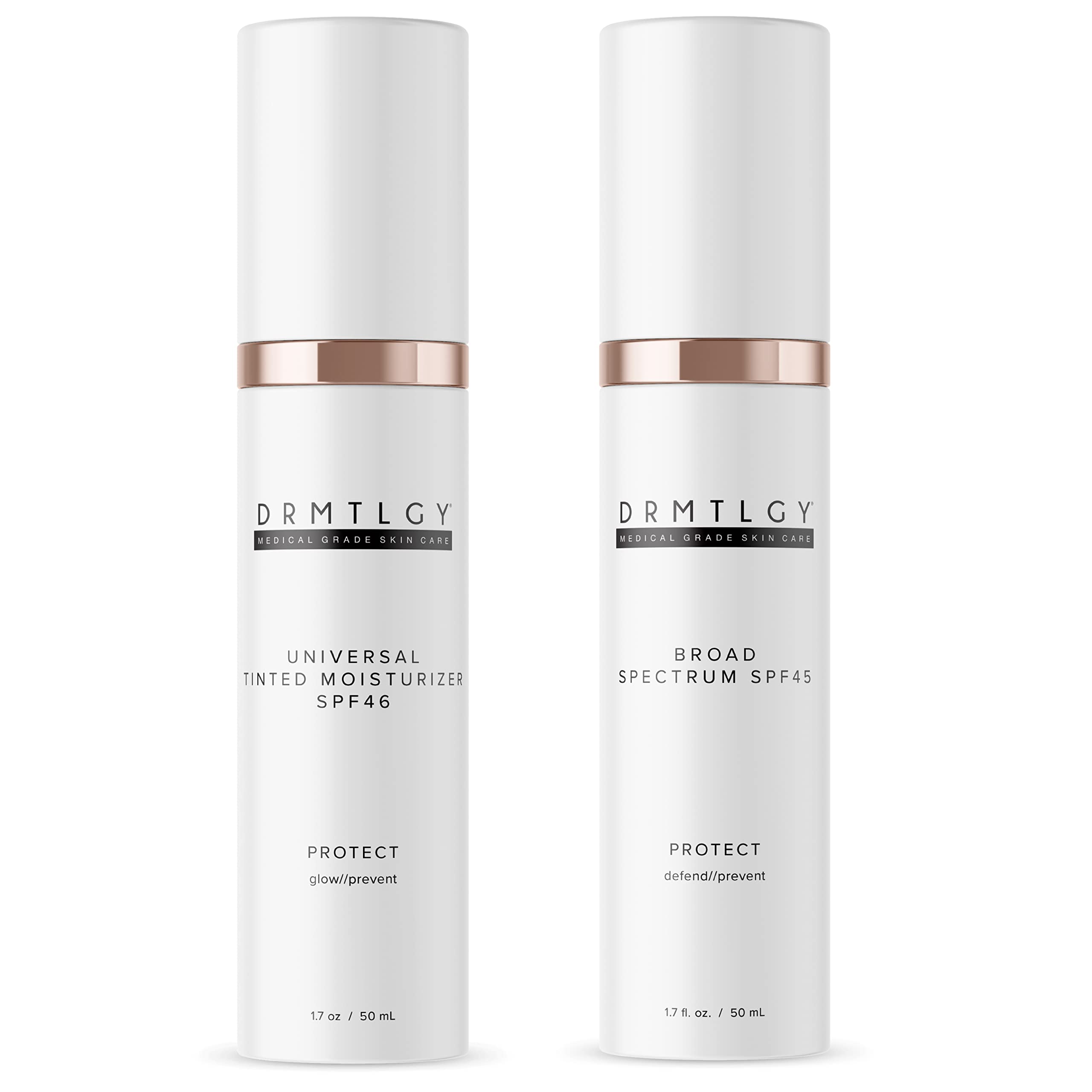DRMTLGY Moisturizer with SPF 46 & Anti Aging Clear Universal Tinted SPF & Facial Sunscreen 2 Pack - Broad Spectrum Protection Against UVA and UVB Rays