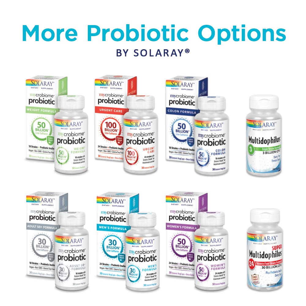 SOLARAY Multidophilus 24 Strain Probiotic 30 Billion CFU, Probiotics for Digestive Health for Women and Men, Daily Gut Health Support Complex with Prebiotic Inulin, No Dairy 60 VegCaps