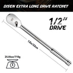 DISEN Extra Long Handle 1/2" Drive Ratchet Socket Wrench,90-Tooth Ratchet Wrench with 14" Handle and Dust Proof Teardrop Enclosed Head, Reversible, CR-V Steel Made, CR-MO Head, Gifts for Men