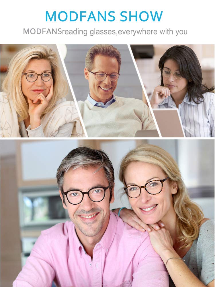 MODFANS Women Reading Glasses 4Pack Large Round Frame Readers Spring Hinges with 4 Pouch