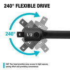 DURATECH Breaker Bar, 1/2'' Drive 24-Inch Breaker Bars Heavy Duty, with 240° Flex Head, Spring-loaded Detent Ball, CR-MO Head, Premium Black Phosphate Finish