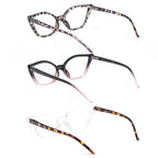 DXYXYO Cat Eye Reading Glasses 2.0+ Strength for Women 3 Pack Anti Blue Light Computer Readers Stylish Retro with Spring Hinge, Demi+black pink+clear