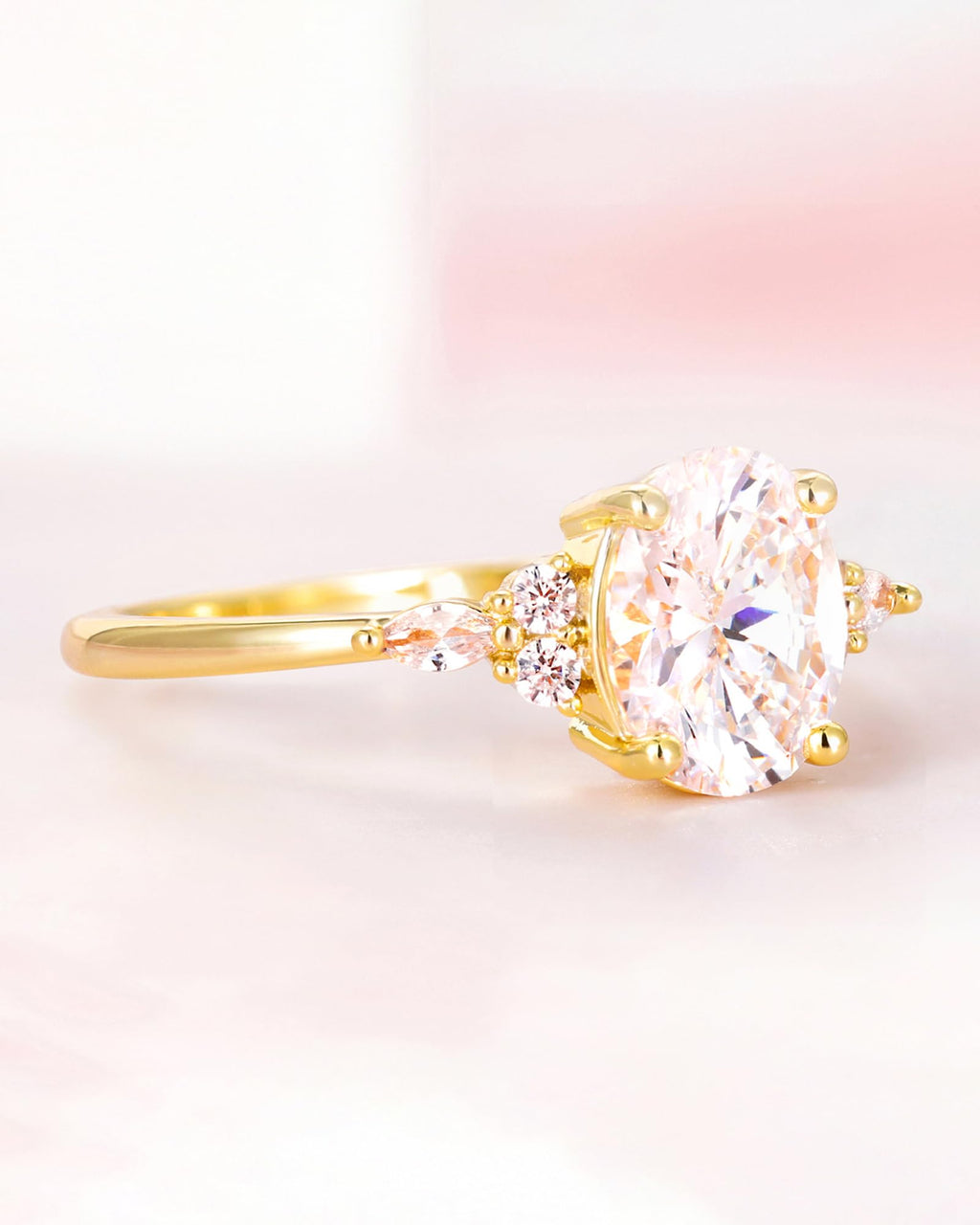 TIGRADE 3CT Engagement Ring Oval Cut Cubic Zirconia Marquise Round CZ Eternity Wedding Band for Women Size 3-12, Gold, Size 5