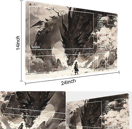 MTG Playmat Size 24x14in Free Storage Bags Non-Slip Backing, Ideal for Card Game Enthusiasts TCG Playmat (Shadow Dragon-Deck)